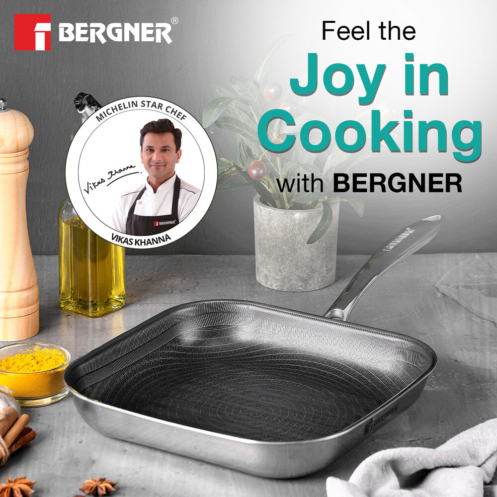 Bergner Hi-Tech Giro Tri-Ply Stainless Steel Non-Stick 24cm Grill Pan (BG-33964-MM)