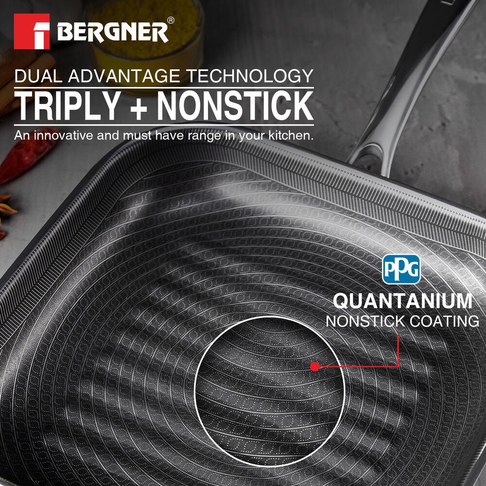 Bergner Hi-Tech Giro Tri-Ply Stainless Steel Non-Stick 24cm Grill Pan (BG-33964-MM)