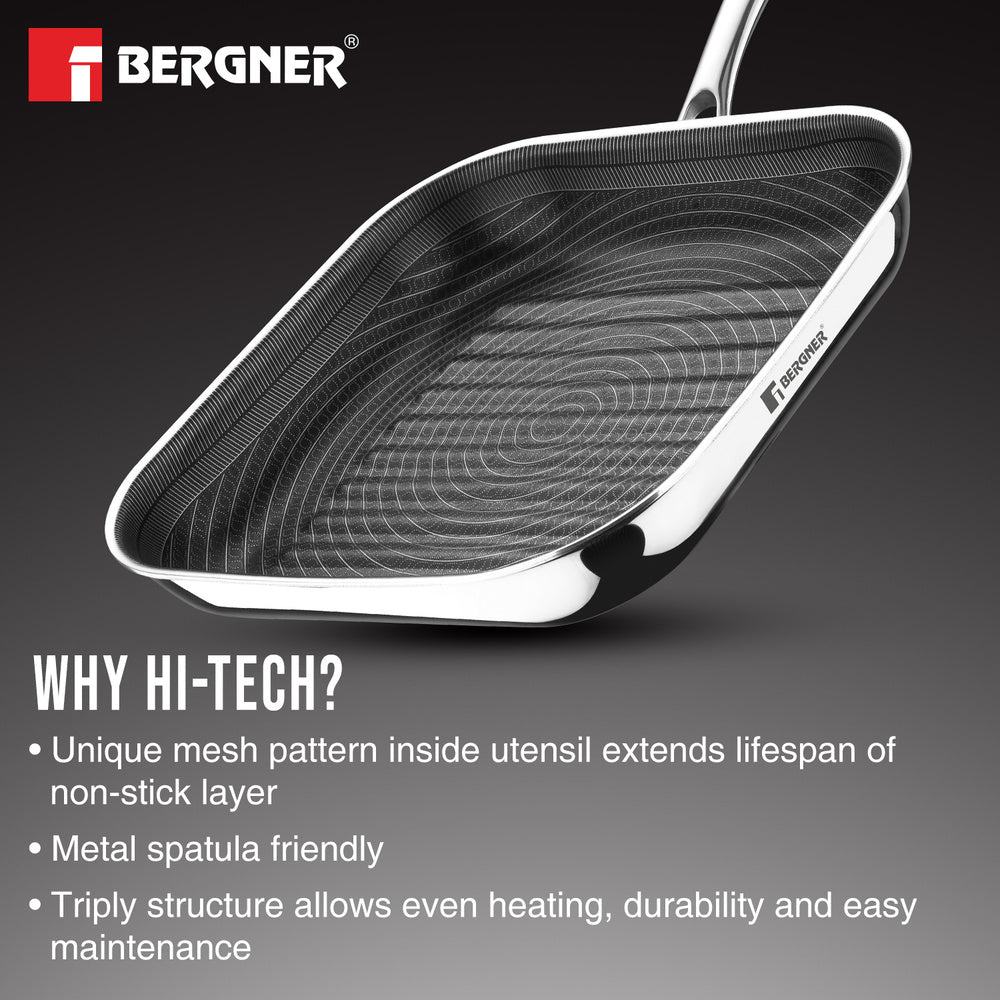 Bergner Hi-Tech Giro Tri-Ply Stainless Steel Non-Stick 24cm Grill Pan (BG-33964-MM)