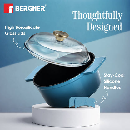 Bergner Excalibur Light Cast Iron 24cm 4L Casserole with Lid Induction Bottom Blue (BG-34469-BL)