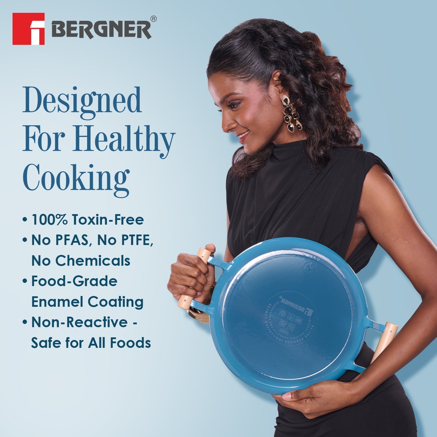 Bergner Excalibur Light Cast Iron 24cm 4L Casserole with Lid Induction Bottom Blue (BG-34469-BL)