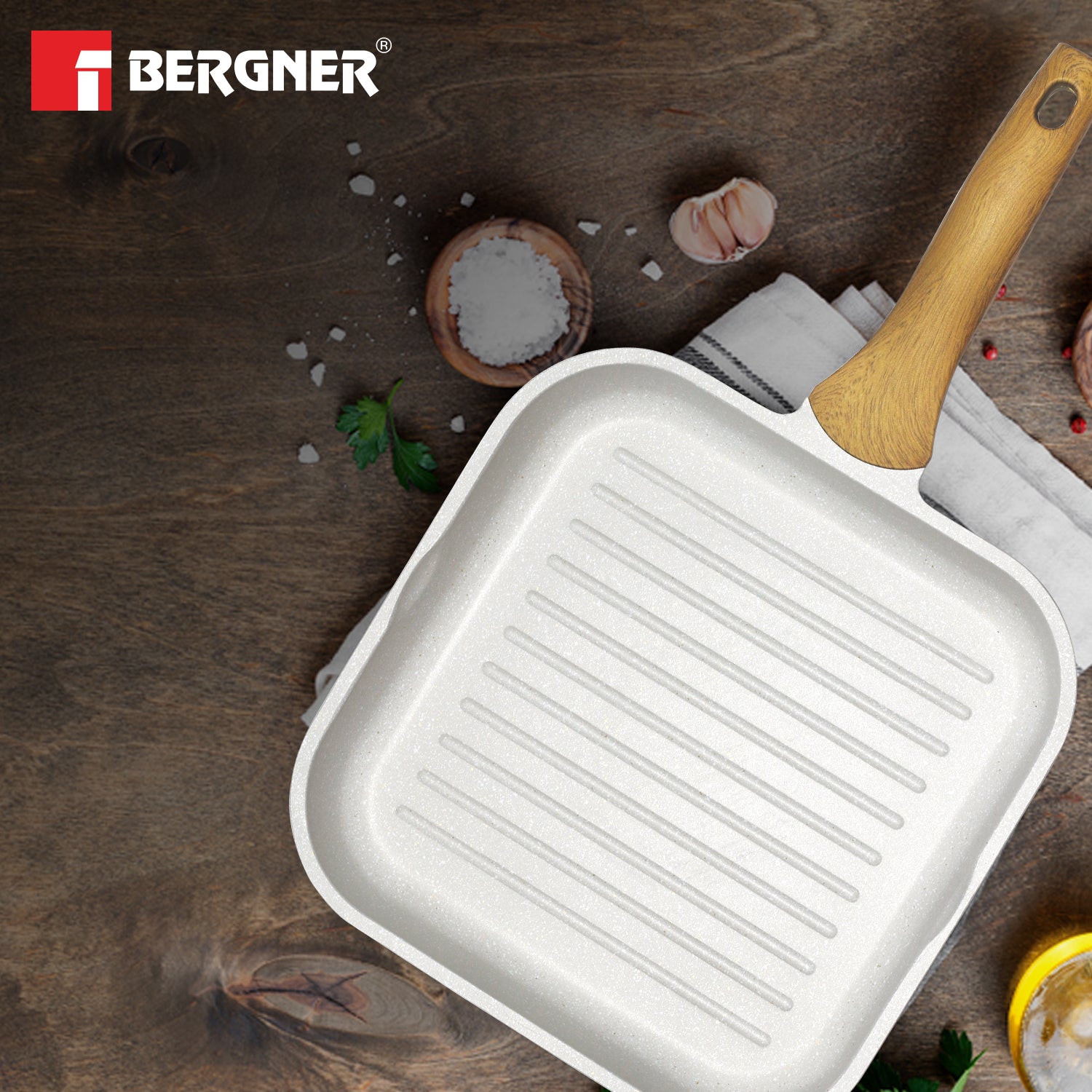 Bergner Naturally Cast Aluminum 26cm Grill Pan Induction Bottom (BGD-30494-CR)