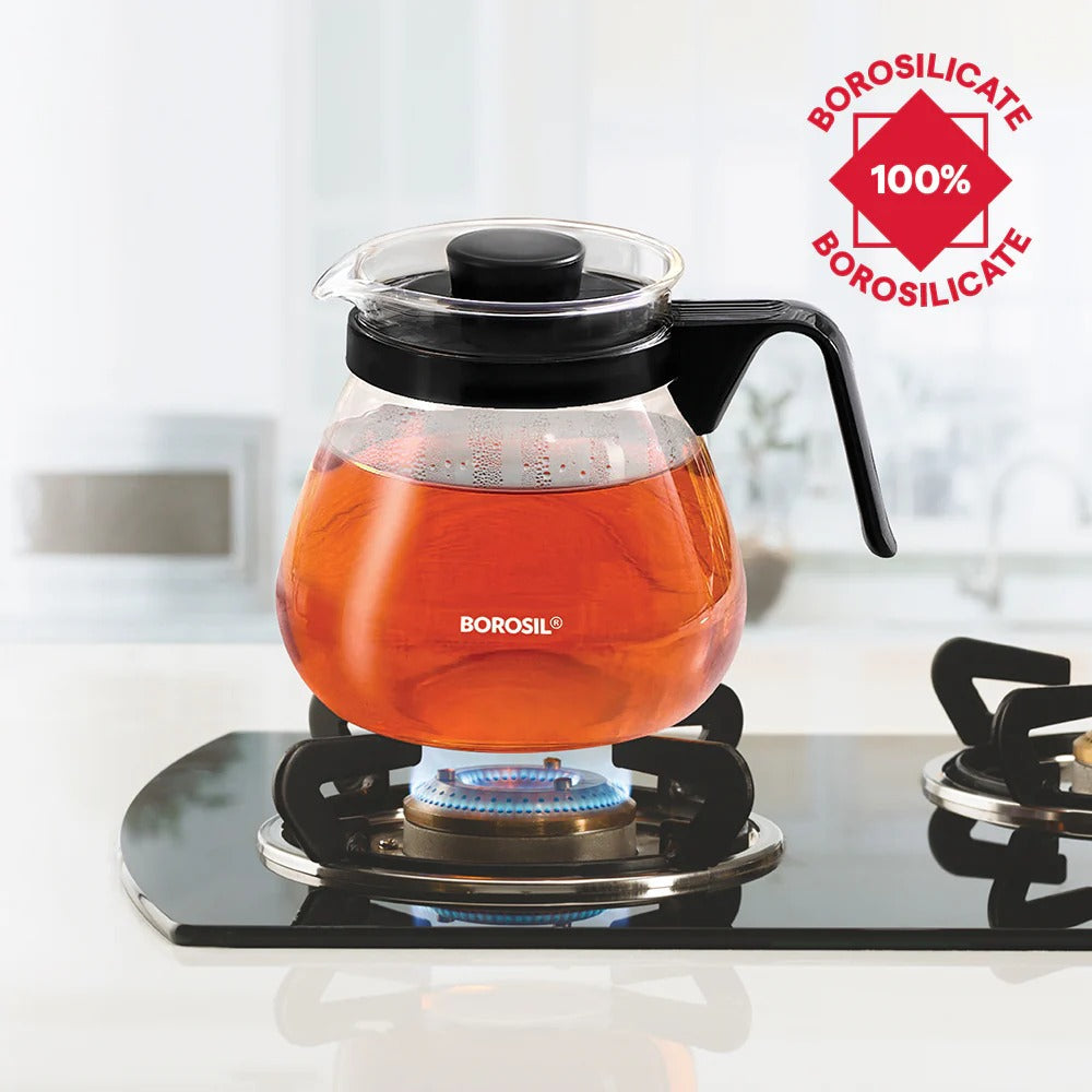 Borosil Prime Tea Set 1L Teapot + 190ml×4 Cups