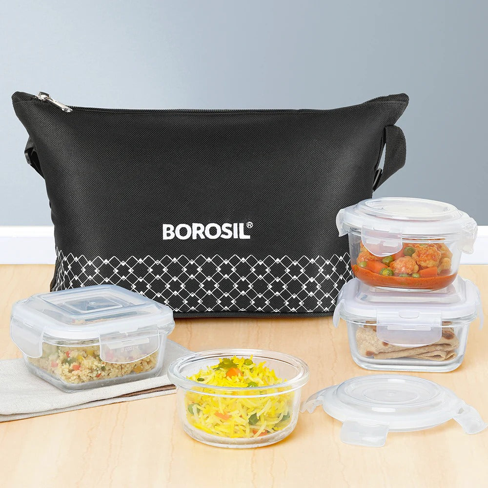Borosil Zeal Black Lunch Bag Daisy Set