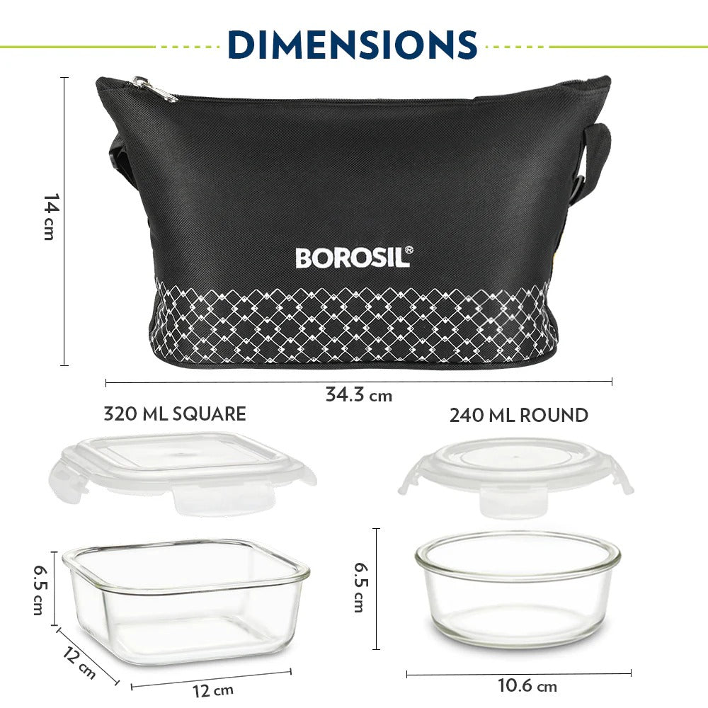 Borosil Zeal Black Lunch Bag Daisy Set