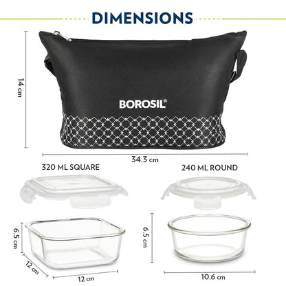 Borosil Zeal Black Lunch Bag Daisy Set
