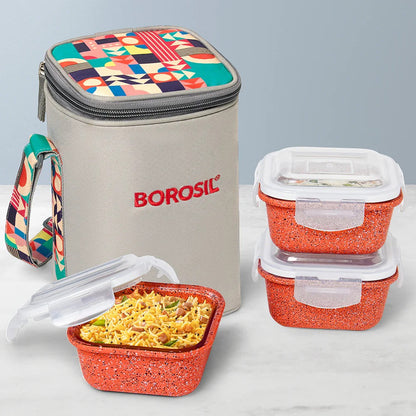 Borosil Kube Glass Lunch Box Square Set of 3 Tall