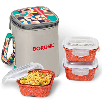 Borosil Kube Glass Lunch Box Square Set of 3 Tall