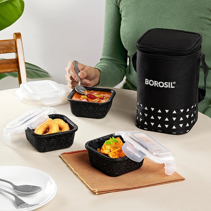 Borosil Kube Glass Lunch Box Square Set of 3 Tall