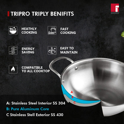 Bergner Tripro Tri-Ply Stainless Steel 5 Pcs Cookware Set (BGIN-1397)