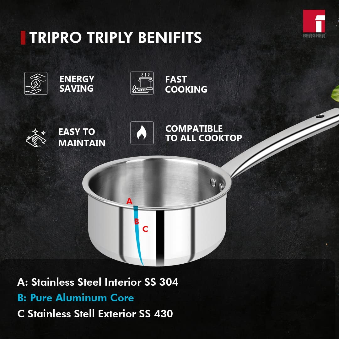 Bergner Tripro Tri-Ply Stainless Steel 5 Pcs Cookware Set (BGIN-1397)