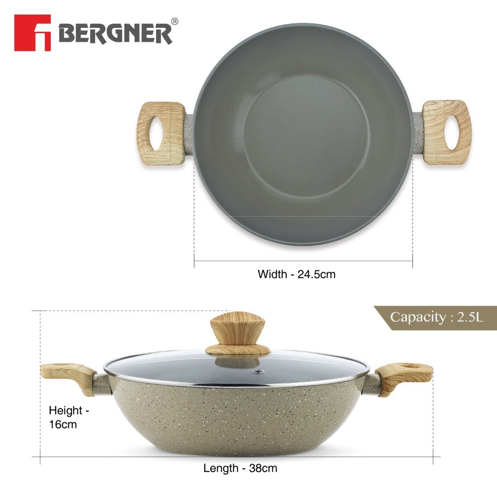 Bergner Naturally Ceramic 24cm 2.5L Kadai Induction Bottom (BGIN-6190)