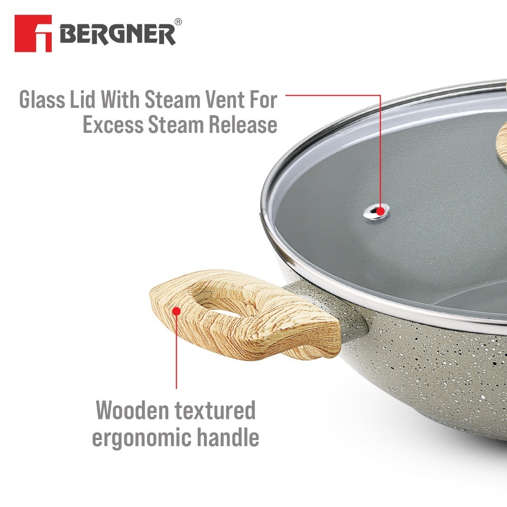 Bergner Naturally Ceramic 24cm 2.5L Kadai Induction Bottom (BGIN-6190)