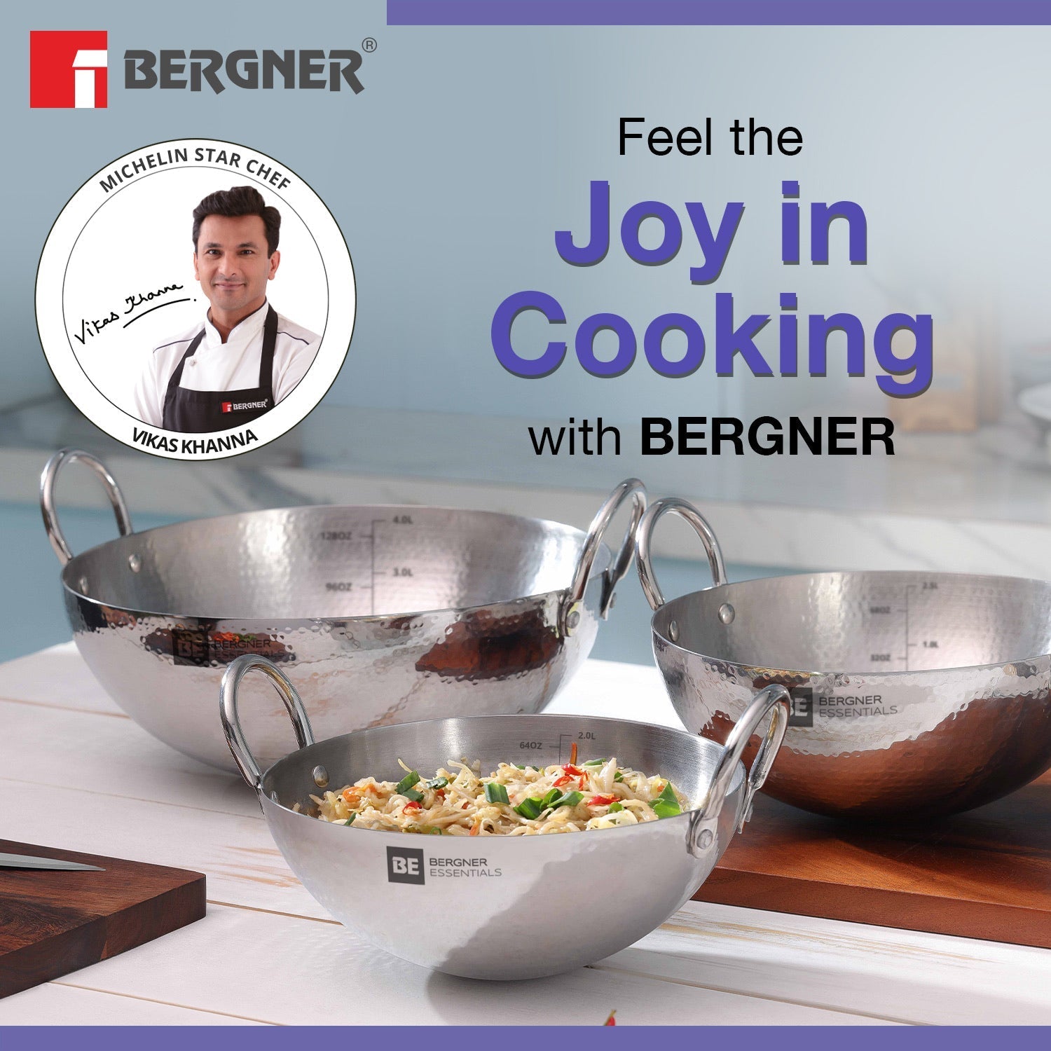 Bergner BE Essentials Thala Hammered Kadai 24cm (BGIN-6219)