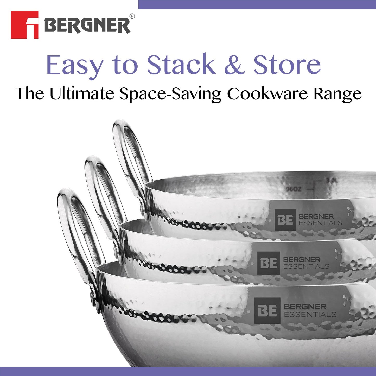 Bergner BE Essentials Thala Hammered Kadai 24cm (BGIN-6219)