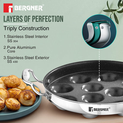 Bergner Argent Samsara Tri-Ply 11 Pits Paniyarakkal Induction Bottom (BGIN-6572)