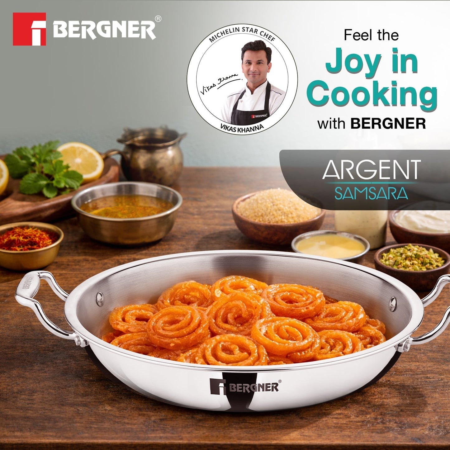Bergner Argent Samsara Tri-Ply 28cm 3L Jalebi Pan Induction Bottom (BGIN-6608)