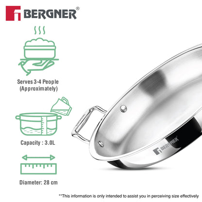 Bergner Argent Samsara Tri-Ply 28cm 3L Jalebi Pan Induction Bottom (BGIN-6608)