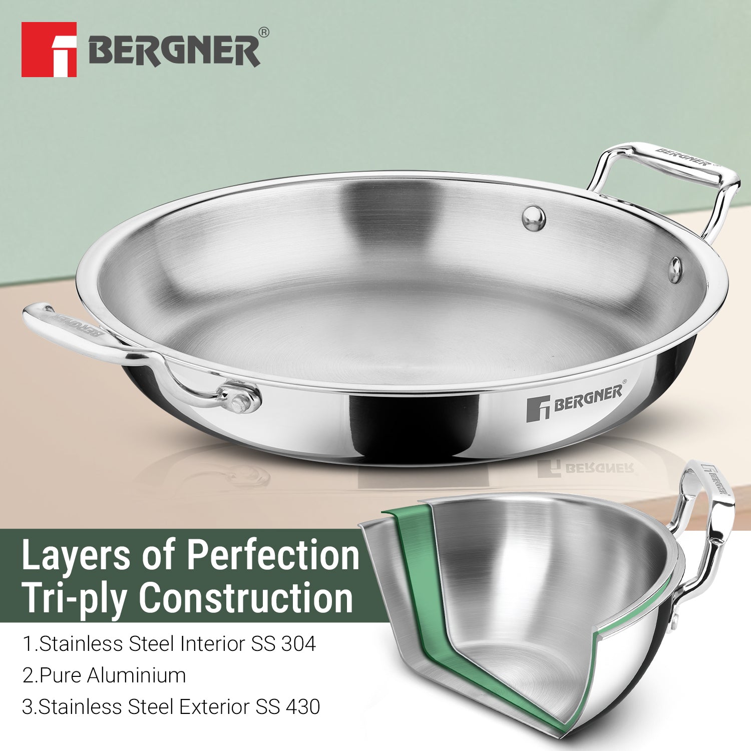 Bergner Argent Samsara Tri-Ply 28cm 3L Jalebi Pan Induction Bottom (BGIN-6608)