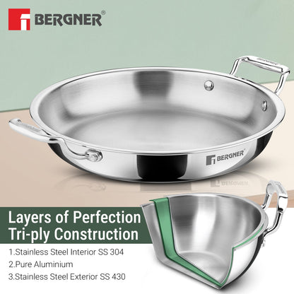 Bergner Argent Samsara Tri-Ply 28cm 3L Jalebi Pan Induction Bottom (BGIN-6608)