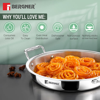 Bergner Argent Samsara Tri-Ply 28cm 3L Jalebi Pan Induction Bottom (BGIN-6608)