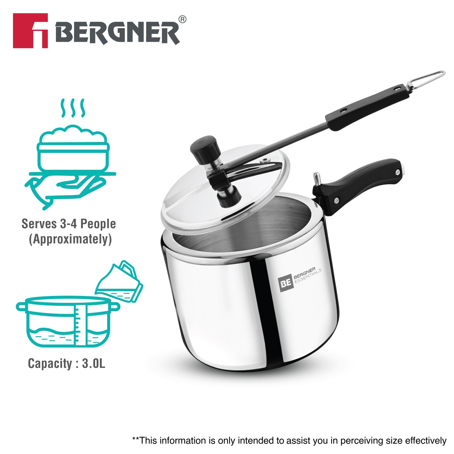 Bergner Tripro Tri-Ply 3 Litre Inner Lid Pressure Cooker (BGIN-6618)