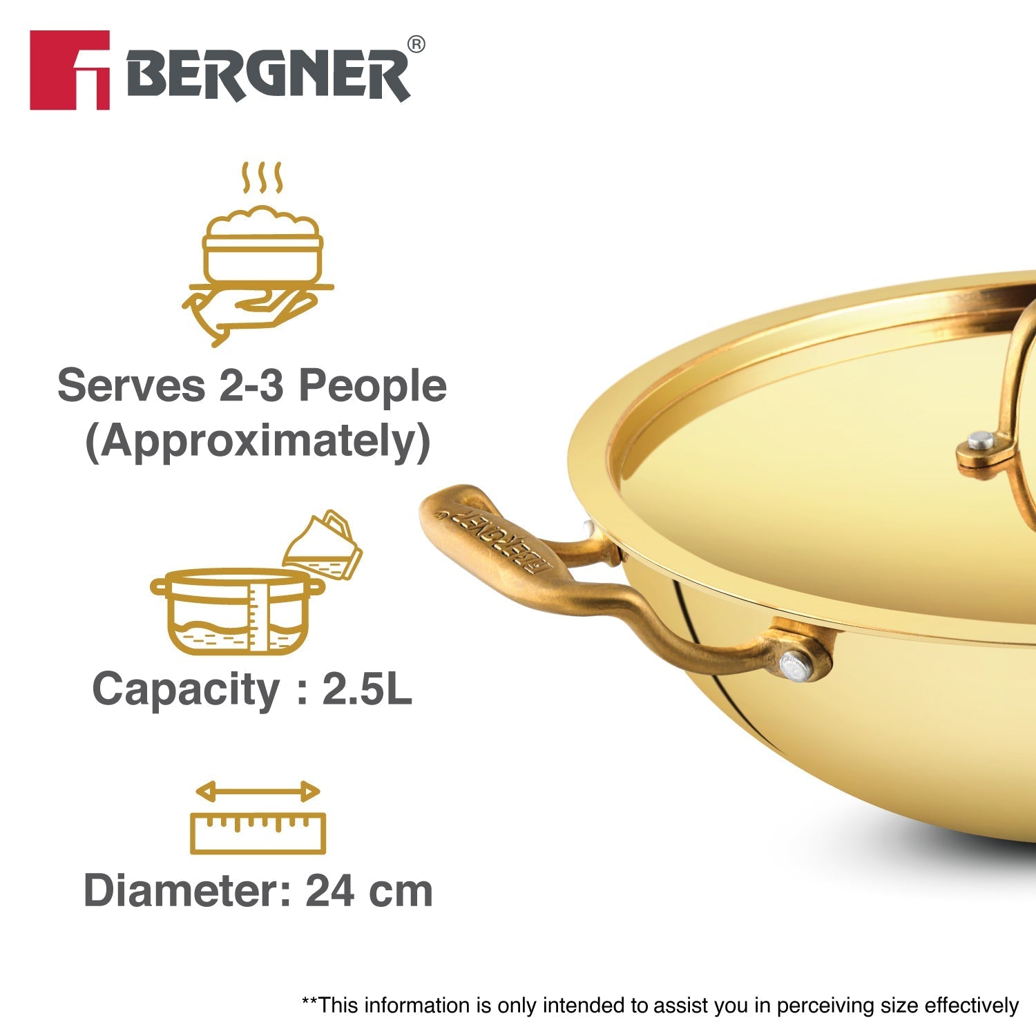 Bergner Peetlam Copper-Coated 24cm 2.5L Kadai (BGIN-6635)