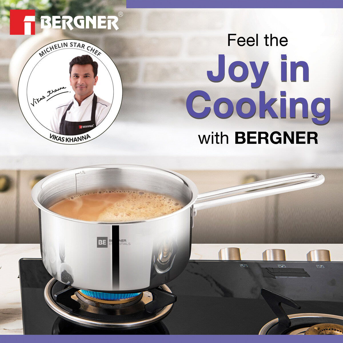 Bergner BE Essentials Tri-Ply 18cm 2L Tea Pan Induction Bottom (BGIN-7319)
