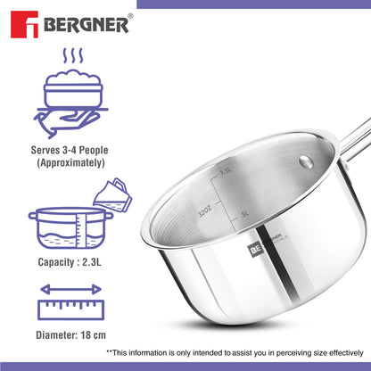 Bergner BE Essentials Tri-Ply 18cm 2L Tea Pan Induction Bottom (BGIN-7319)