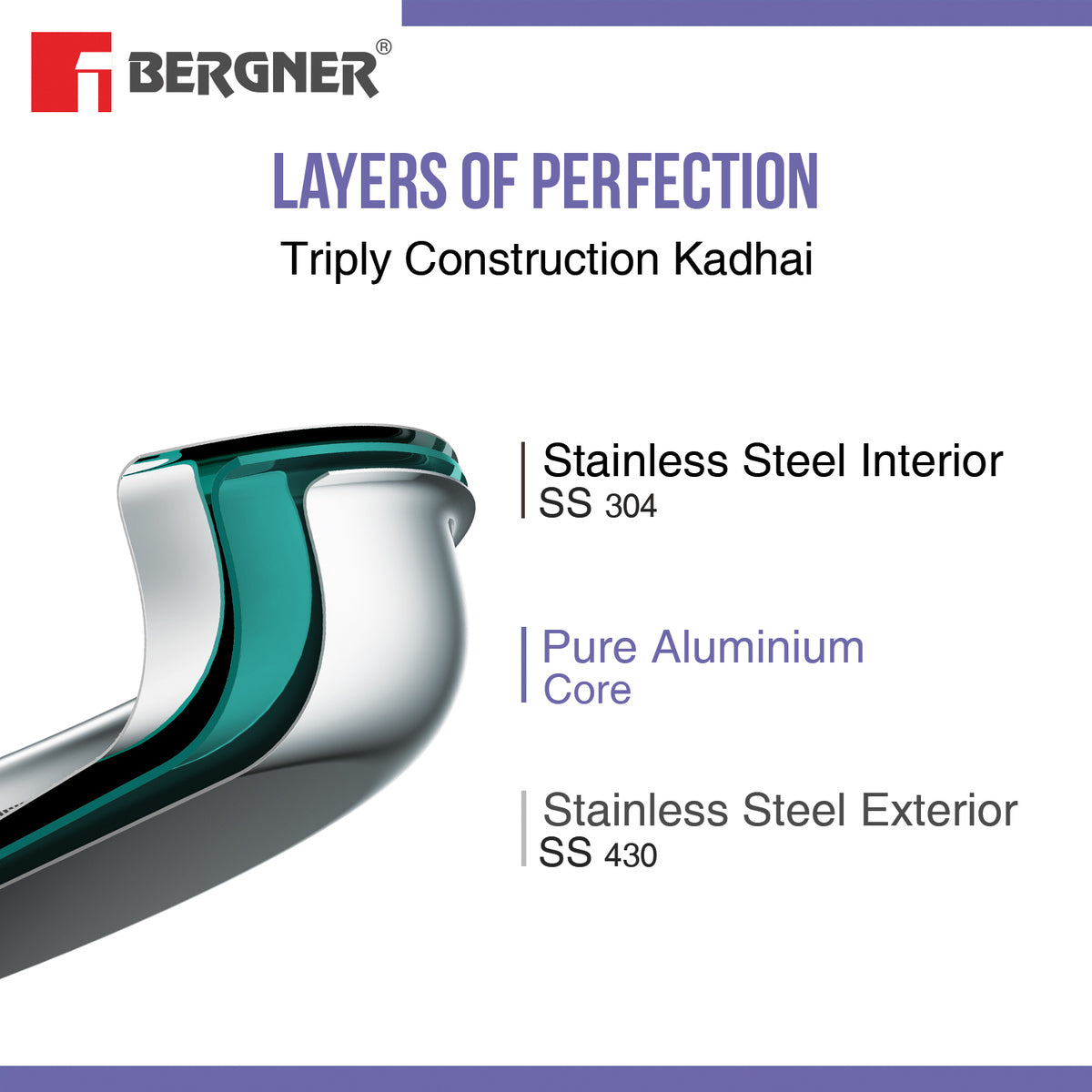 Bergner BE Essentials Tri-Ply 18cm 2L Tea Pan Induction Bottom (BGIN-7319)