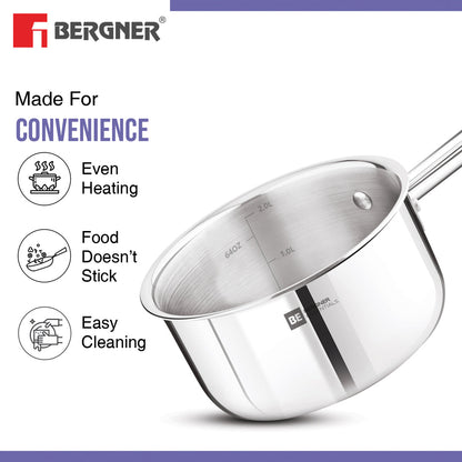Bergner BE Essentials Tri-Ply 18cm 2L Tea Pan Induction Bottom (BGIN-7319)
