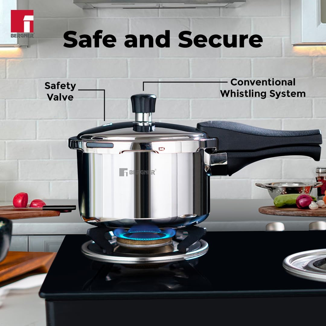 Bergner Trimax Tri-Ply 3 Litre Outer Lid Pressure Cooker (BGIN-7861)