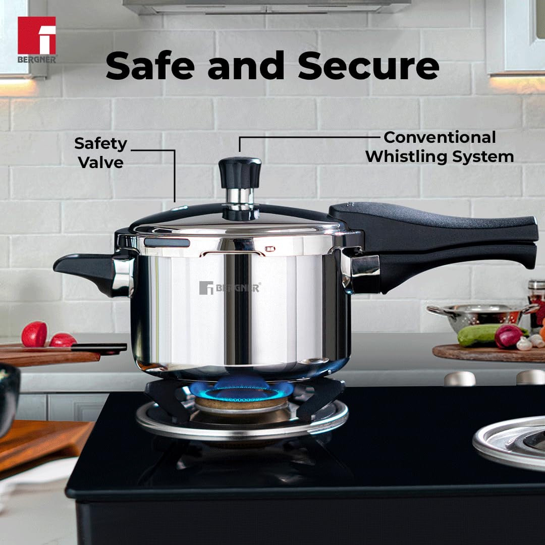 Bergner Trimax Tri-Ply 5 Litre Outer Lid Pressure Cooker (BGIN-7863)