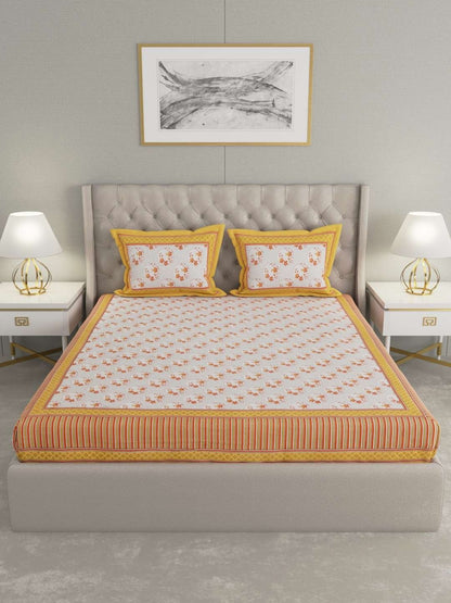 100% Pure Cotton Traditional Printed Bedsheet for Double Bed King Size Bedsheet with 2 Pillow Covers