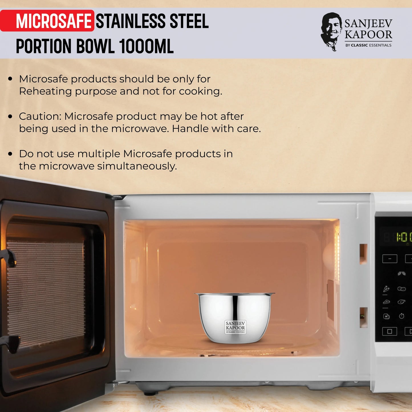 Classic Essentials MICROSAFE Stainless Steel Portion Bowl 1000ml