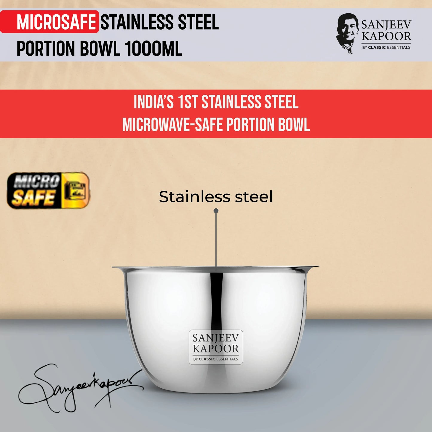 Classic Essentials MICROSAFE Stainless Steel Portion Bowl 1000ml