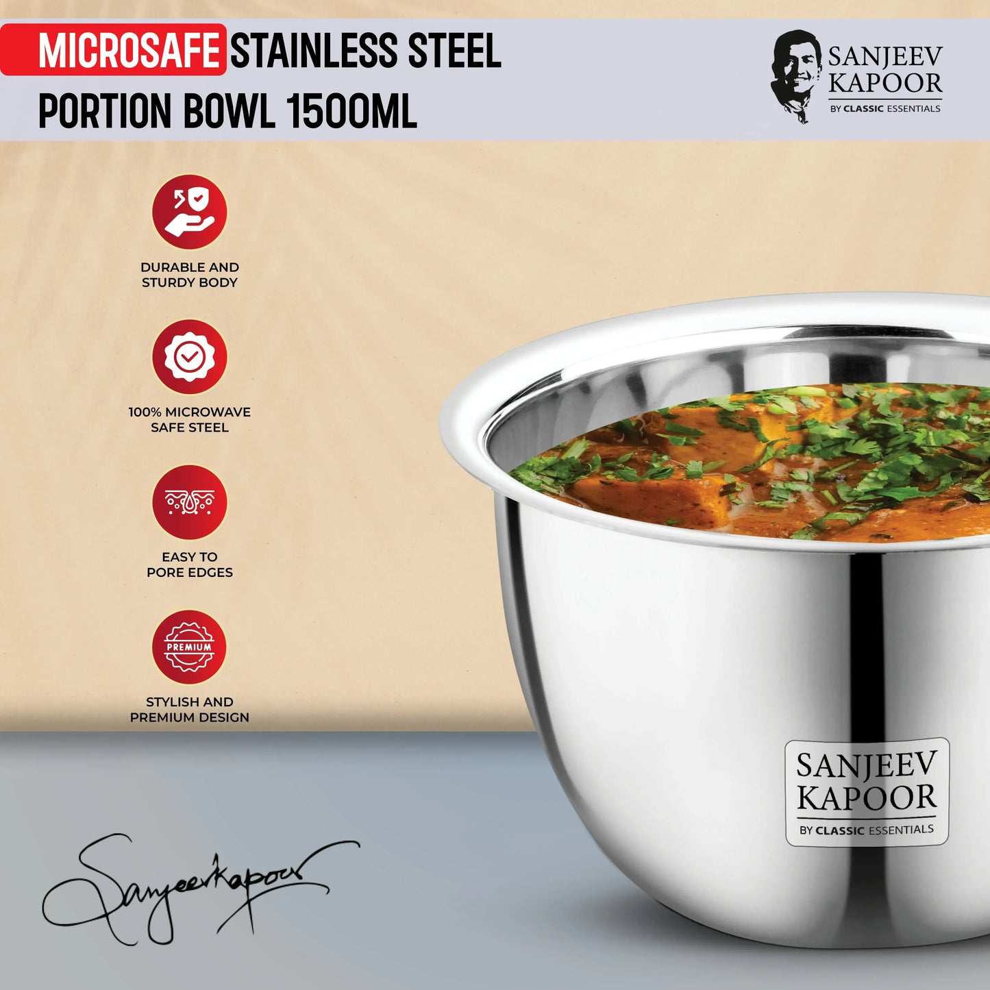 Classic Essentials MICROSAFE Stainless Steel Portion Bowl 1500ml