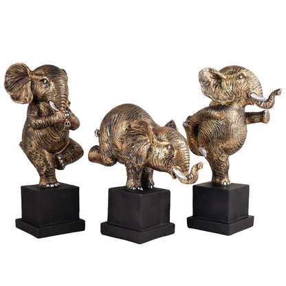 Polyresin Elephant Showpiece Statue and Artifacts for Home Decor, Living Room, Table Decoration for Gifting, Interiors and Diwali Decoration Golden (Set Of 3)