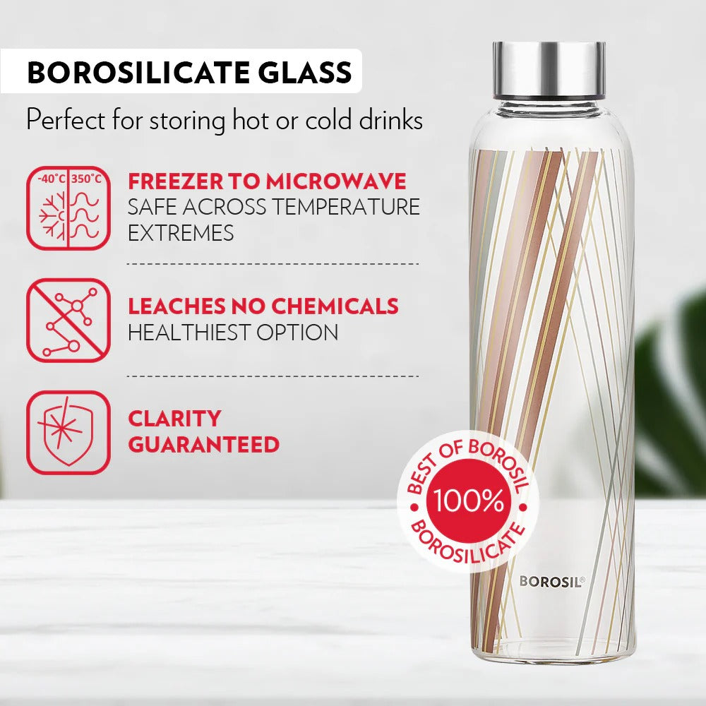 Borosil Prism Glass Bottle Narrow Mouth Silver Lid 550ml