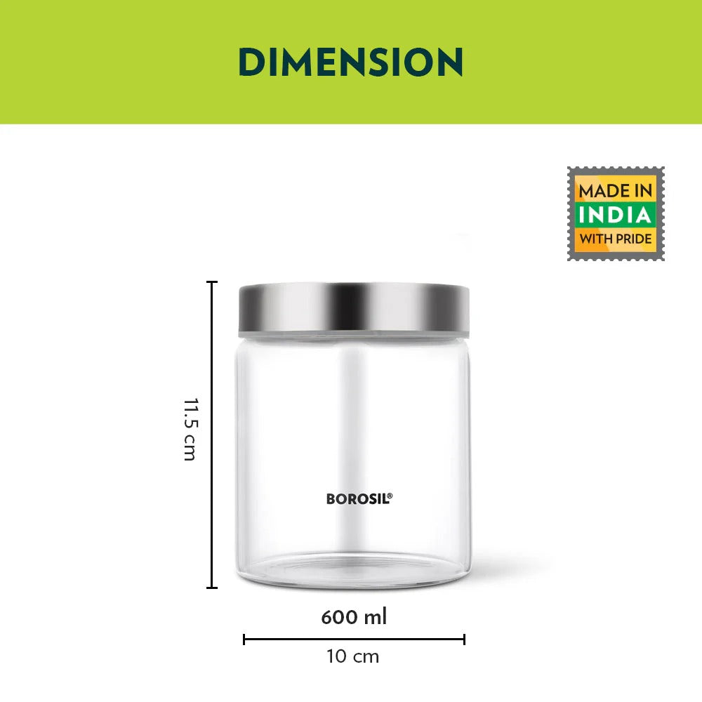 Borosil Endura Screwtop Jar Grey Lid 600ml