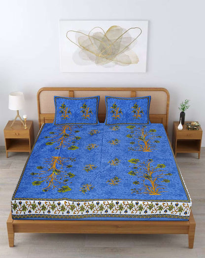 100% Pure Cotton Traditional Printed Bedsheet for Double Bed King Size Bedsheet with 2 Pillow Covers
