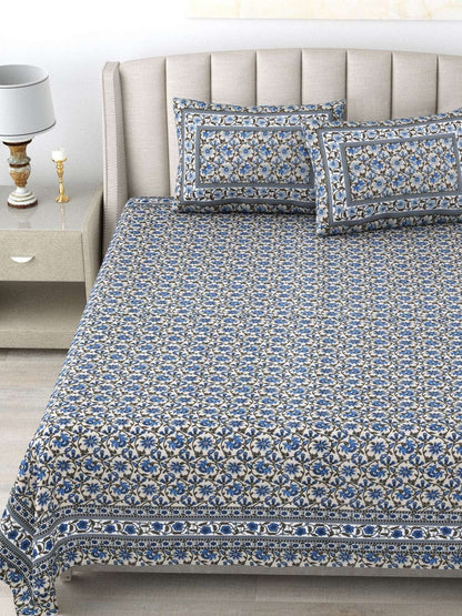 100% Pure Cotton Traditional Printed Bedsheet for Double Bed King Size Bedsheet with 2 Pillow Covers