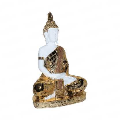 Svastika Gold & White Meditating Buddha Statue