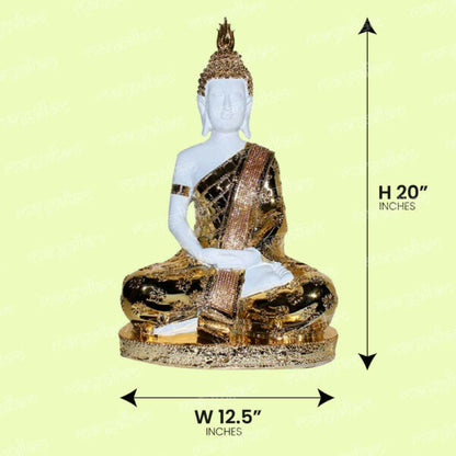 Svastika Gold & White Meditating Buddha Statue