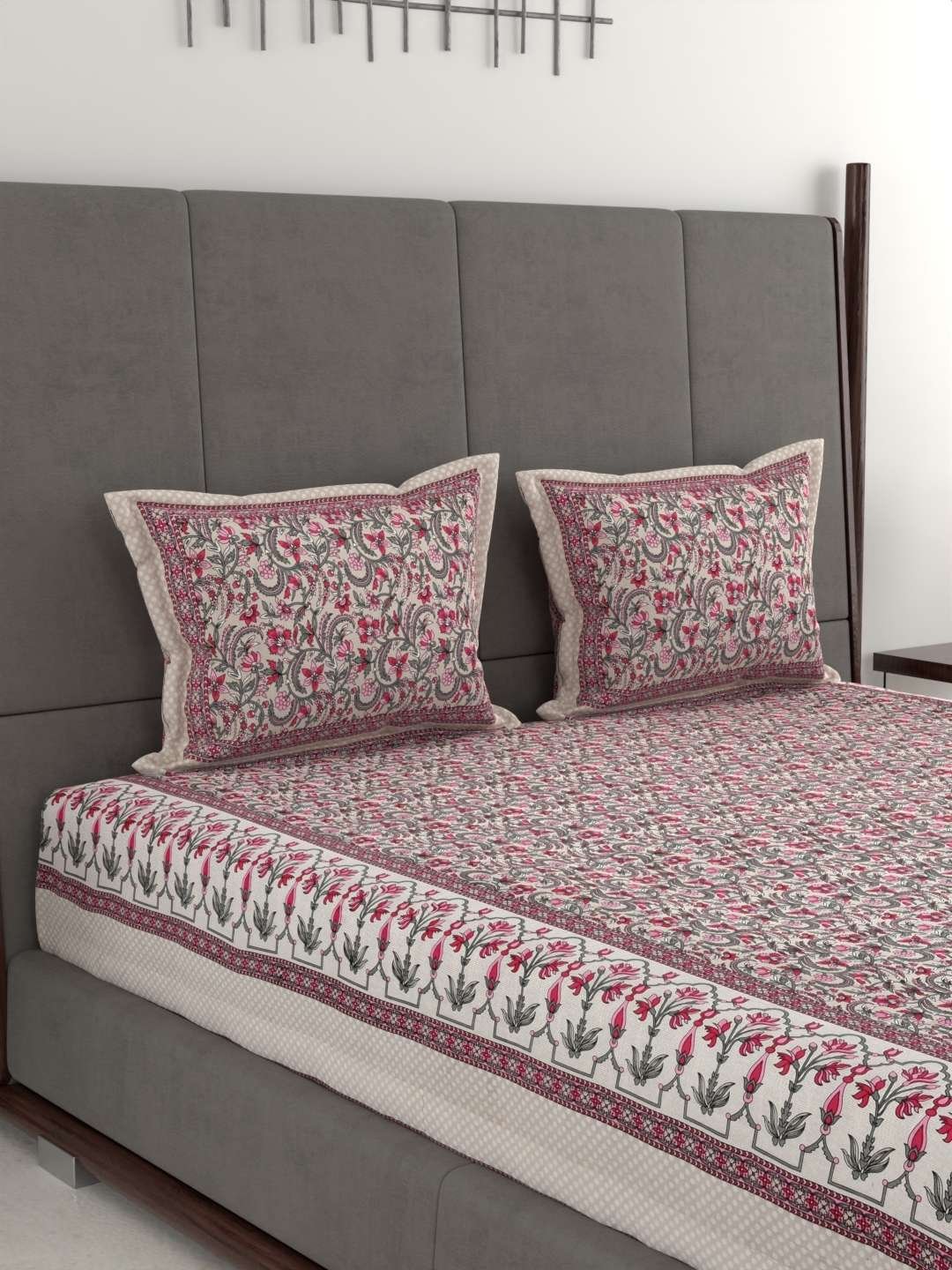 100% Pure Cotton Traditional Printed Bedsheet for Double Bed King Size Bedsheet with 2 Pillow Covers