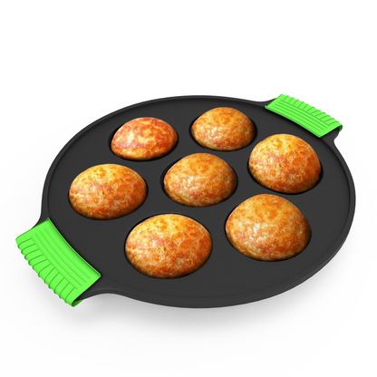 Esspy 7 Pit Pre-Seasoned Cast Iron Paniyaram Pan With Silicon Handle | Non-stick | Induction Friendly | Appe/Paddu Pan | 100% Pure & Toxin-Free | Gunta Ponganalu/Paddu | Cast Iron Cookware
