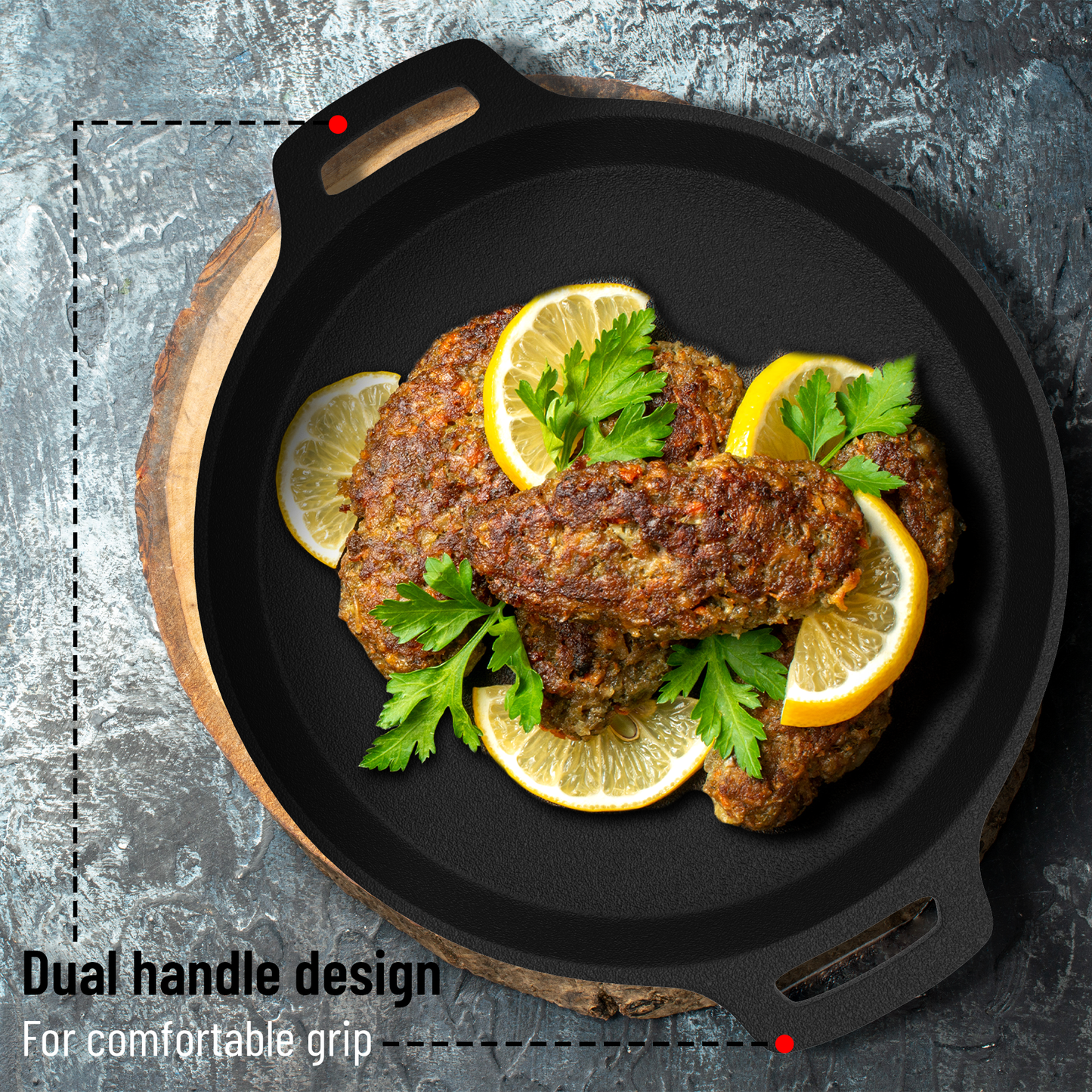Esspy Pre-Seasoned Cast Iron Fish Fry Pan with Double Handle| Induction Friendly | Nonstick Fish Fry Pan, 100% Pure & Toxin Free, No Chemical Coating, Black