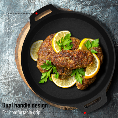 Esspy Pre-Seasoned Cast Iron Fish Fry Pan with Double Handle| Induction Friendly | Nonstick Fish Fry Pan, 100% Pure & Toxin Free, No Chemical Coating, Black