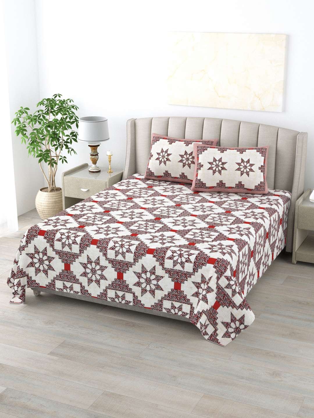 100% Pure Cotton Traditional Printed Bedsheet for Double Bed King Size Bedsheet with 2 Pillow Covers