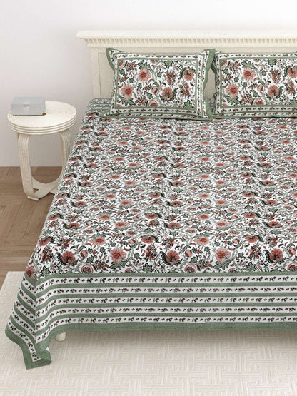 100% Pure Cotton Traditional Printed Bedsheet for Double Bed King Size Bedsheet with 2 Pillow Covers